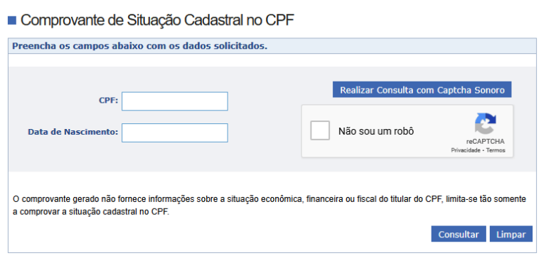 How to check the status of a CPF number on the Brazilian Revenue Service website