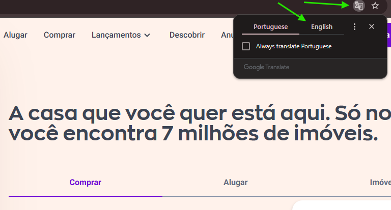 Google Auto Translate within the page from Portuguese to English