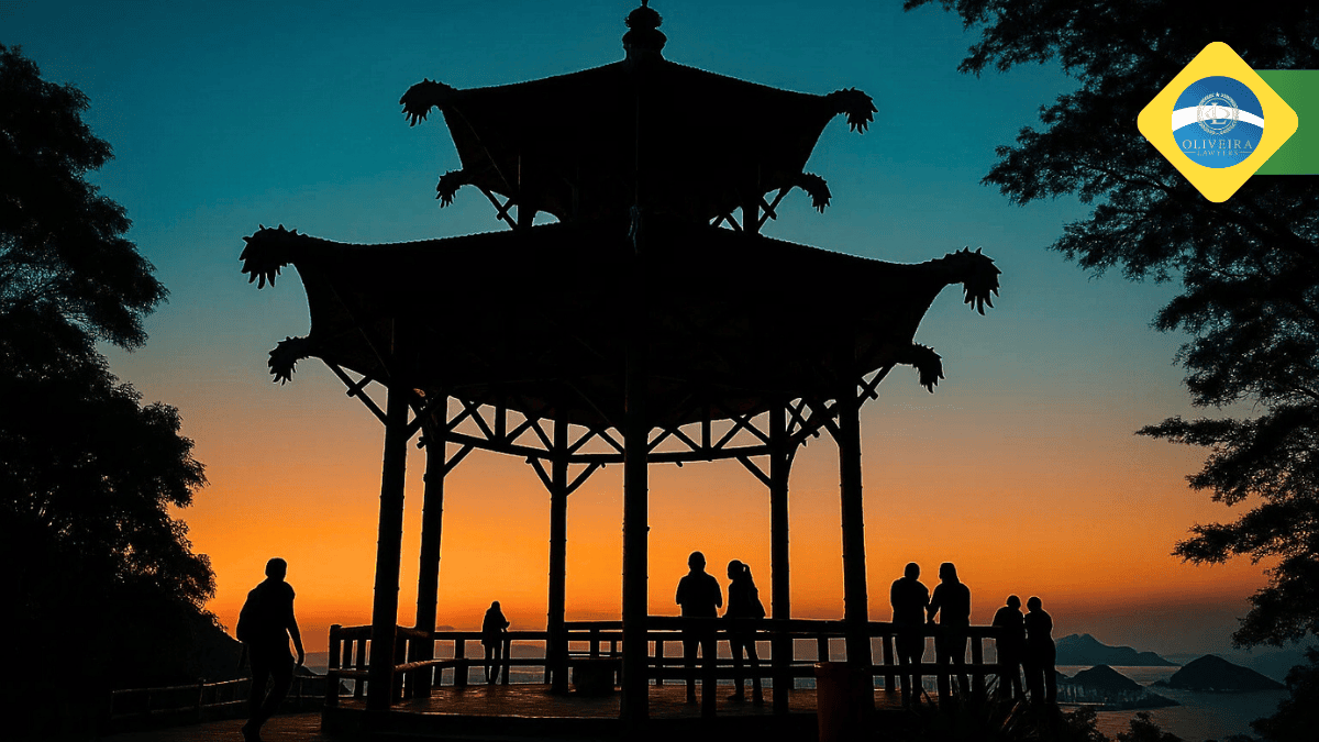 Vista Chinesa Overlook Silhouette Pavilion Sunset, Gavea _Rio de Janeiro