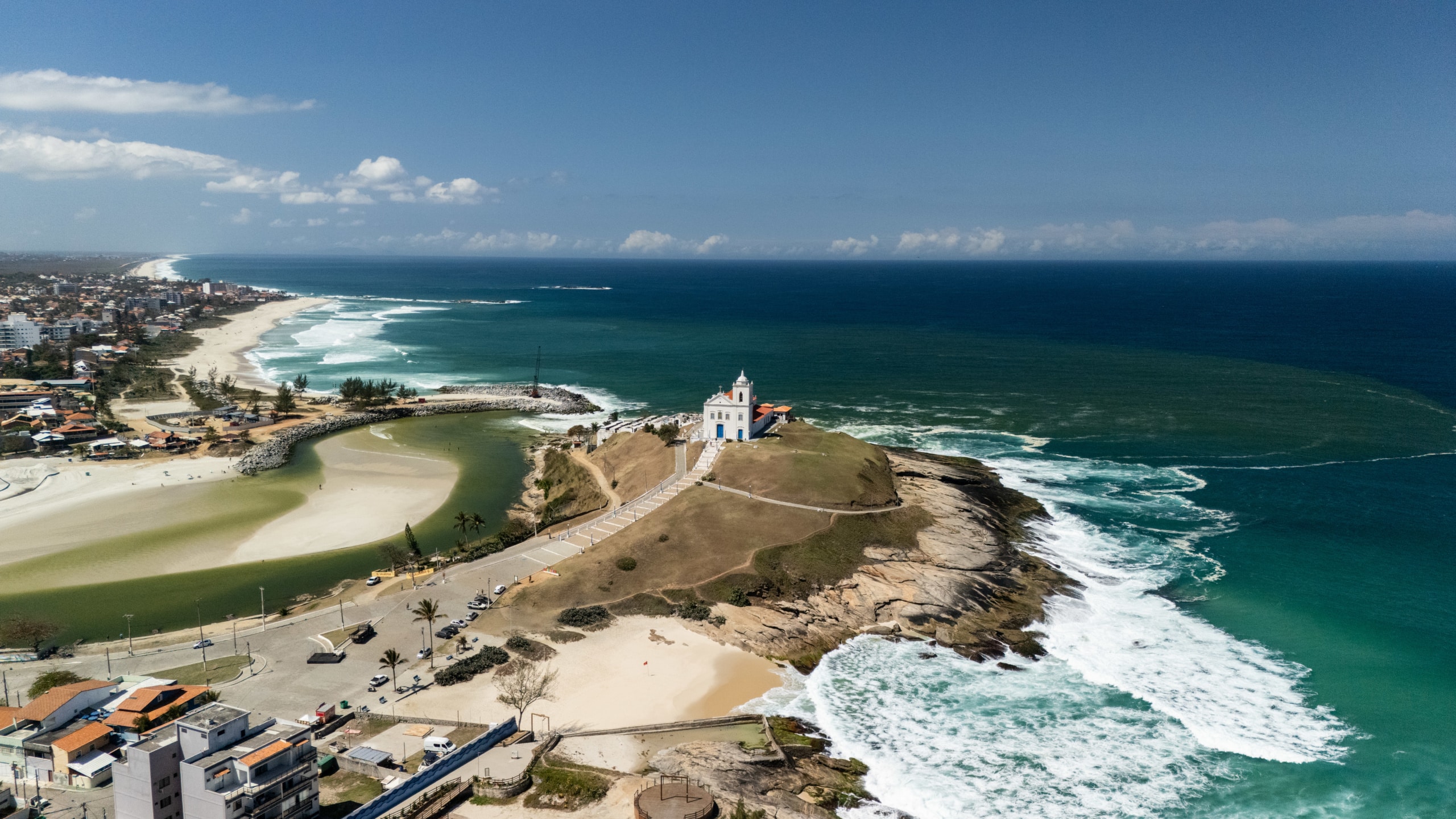 Iconic Igreja de Nossa Senhora de Nazareth surveying Saquarema’s coast from above | Photo by: Flor Yanez