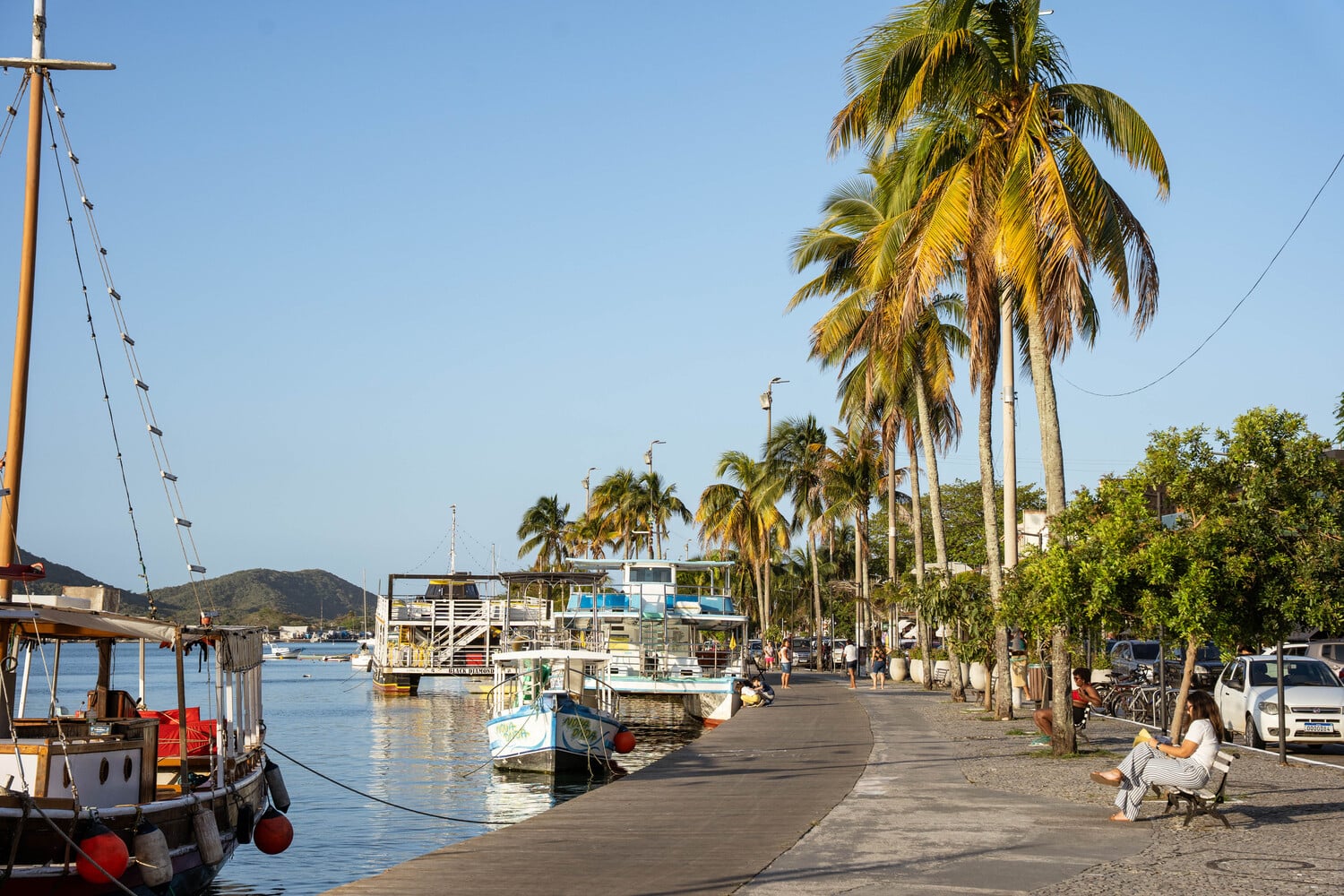Boulevard Canal waterfront promenade in Cabo Frio with restaurants and boats