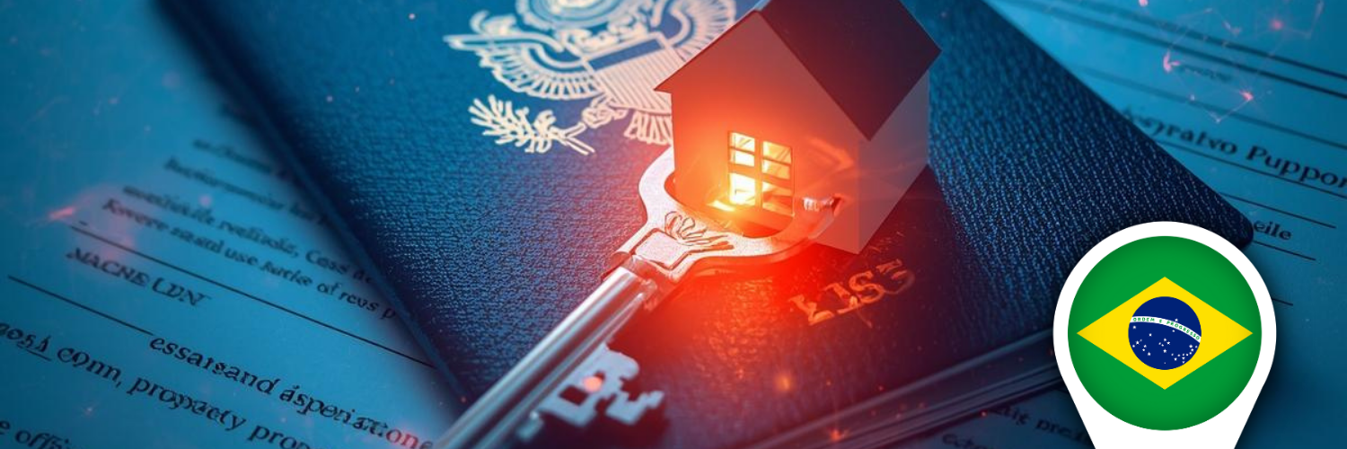 Foreign passport and apartment key on top of an off‑plan purchase contract, representing foreign buyers investing in Brazil