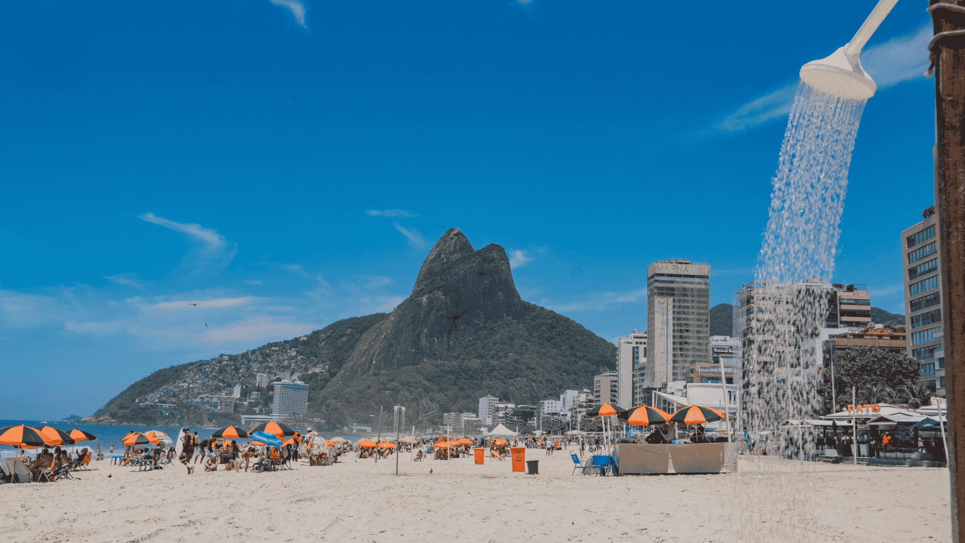 Sunny beachfront scene and coastal charm in Leblon, Rio de Janeiro