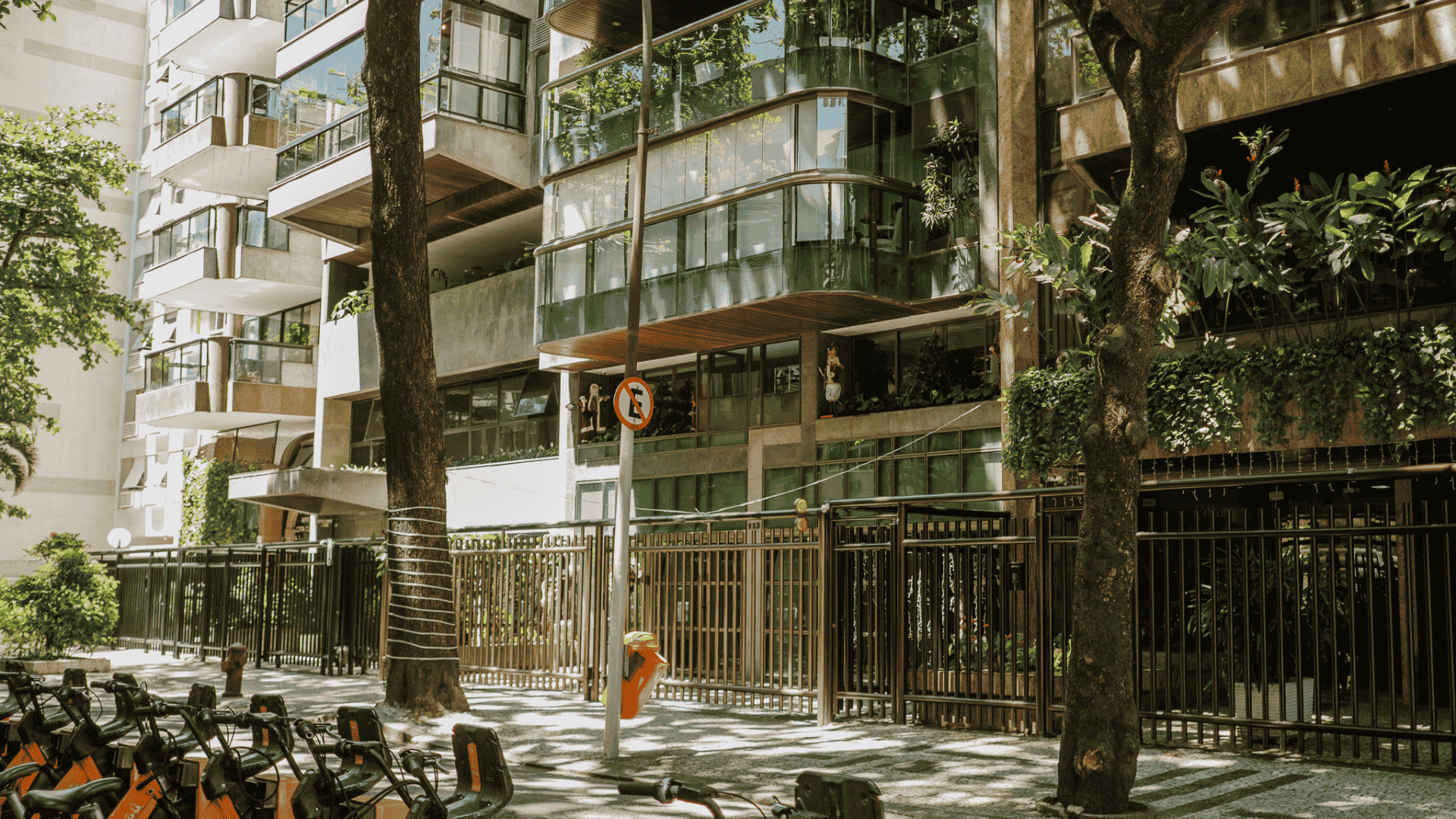 Elegant neighborhood buildings near shops and services in Leblon, Rio de Janeiro